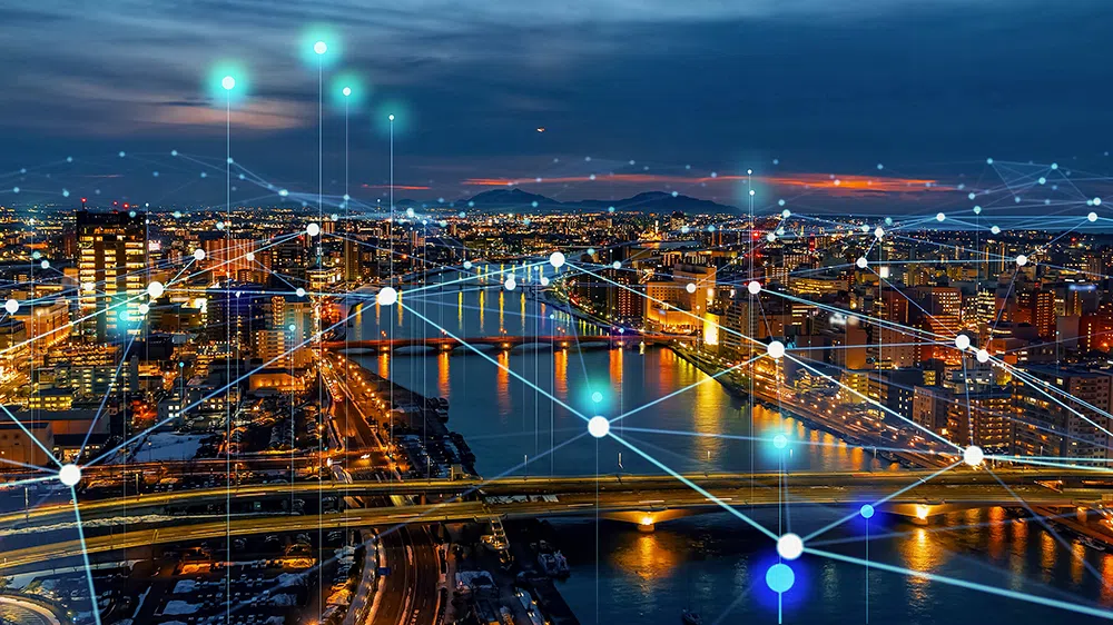 city night sky with connection graphics image