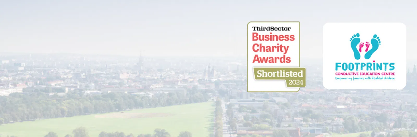 Business Charity awards logos on landscape background image