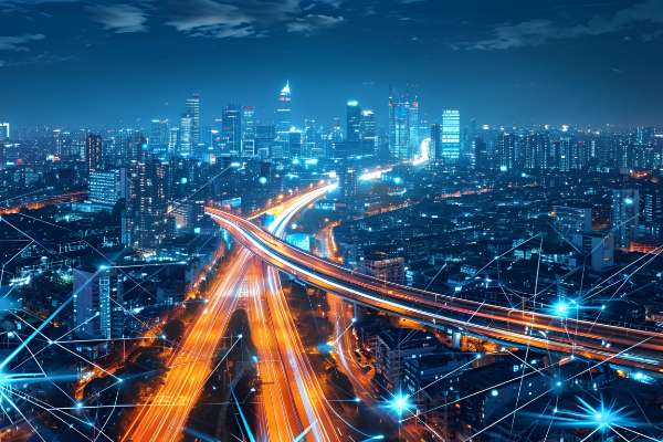 cityscape at night with smart motorways image